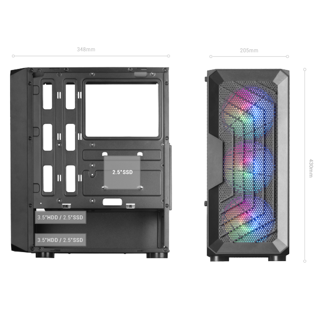 Mars Gaming - MC-S1 Negro Caja PC Compacta Gaming Micro-ATX Iluminación  ARGB 12 Modos Ventilador FRGB Ventana Lateral Completa