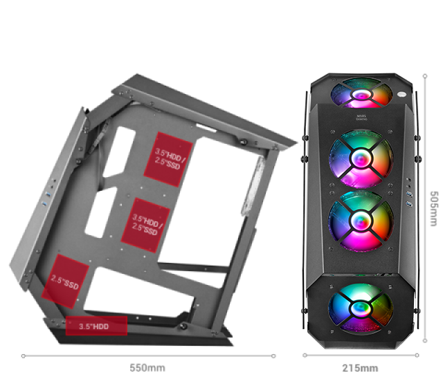 Mars Gaming MC51W Blanco Caja PC Gaming ATX Doble Cristal Templado 5x  Ventilador RGB 12cm