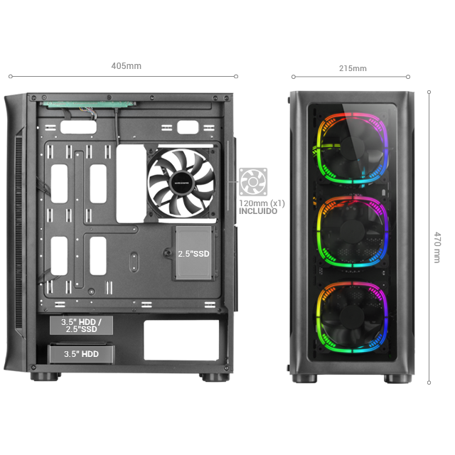 MCNEO caja torre e-atx mars gaming mc-neo black premium 4 ventiladores argb  frontal y lateral de cristal templado sin fuente de alimentacion