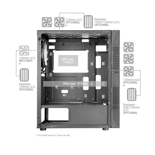 Mars Gaming - MC-U3 Blanco Caja PC Gaming ATX XL Frontal Triple ARGB  Ventilador 12cm ARGB
